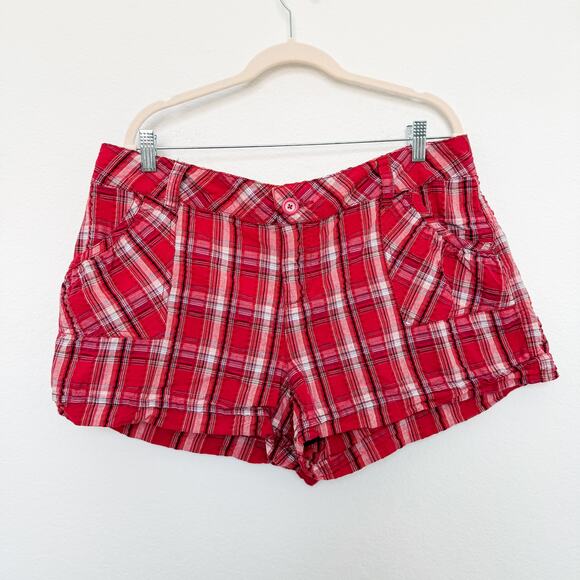 Y2K No Boundaries Shorts Red Plaid Size 19 Juniors Skater Indie Grunge Preppy - Picture 1 of 4